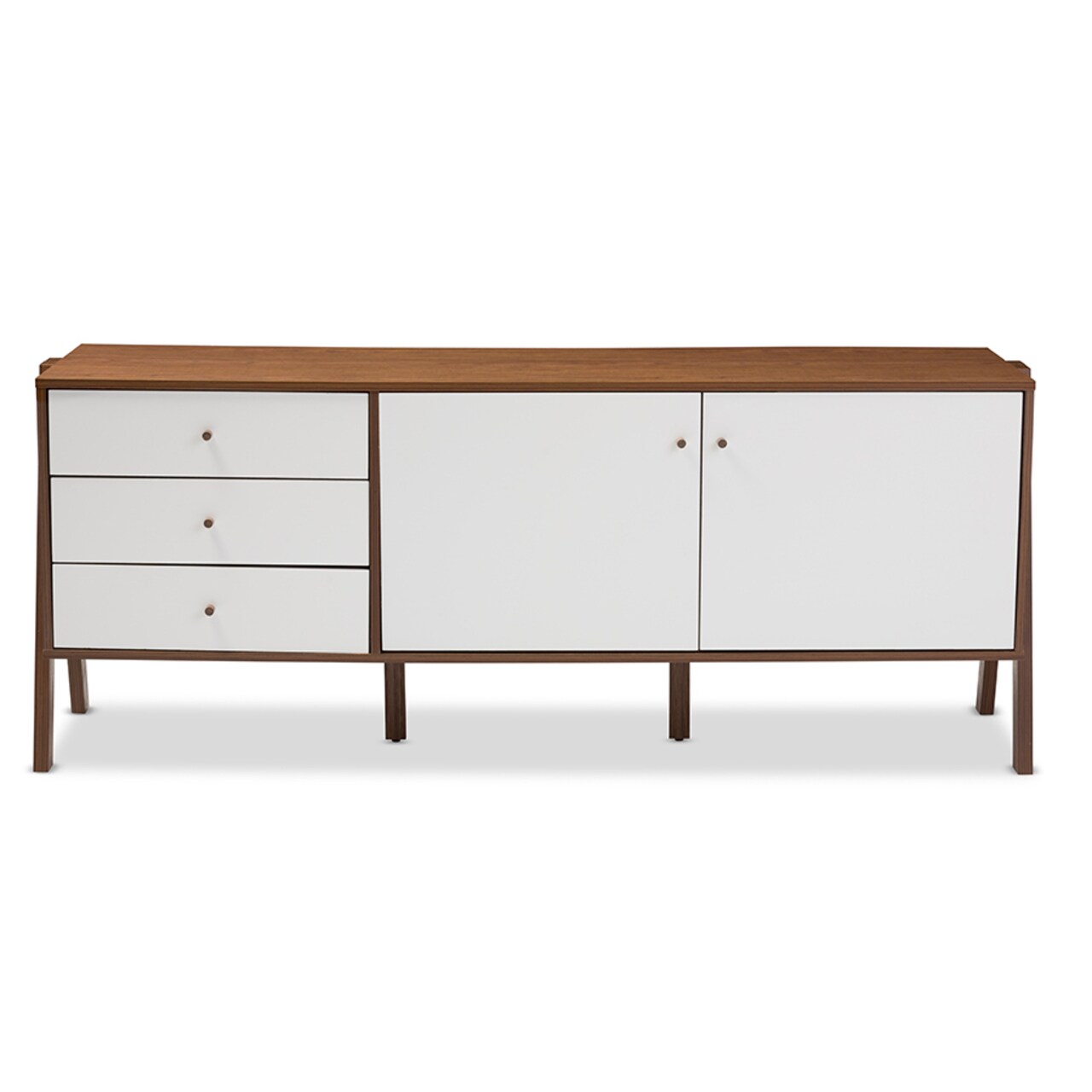 Wholesale Interiors Baxton Studio Harlow Mid-century Modern Scandinavian Style White and Walnut Wood Sideboard Storage Cabinet